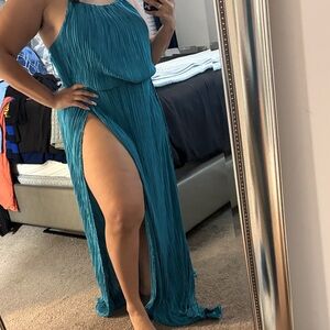 Fashion Nova Teal Maxi Dress with Side Slit